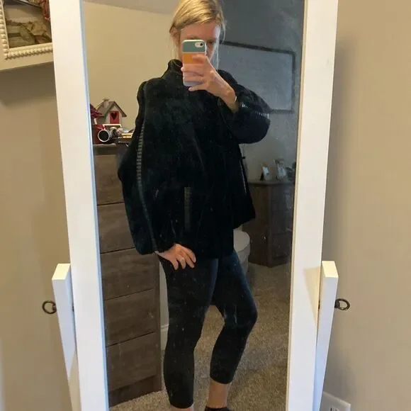 Vintage 80s 90s Outerlayers Mouton Faux Fur Short Black Winter Zipper Jacket - Picture 16 of 16